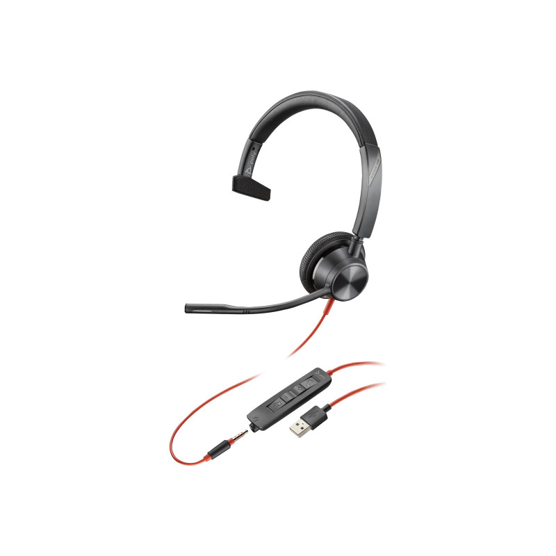 HP POLY BLACKWIRE 3315 UC , MONO , CORDED HEADSET , 3.5MM & USB-A