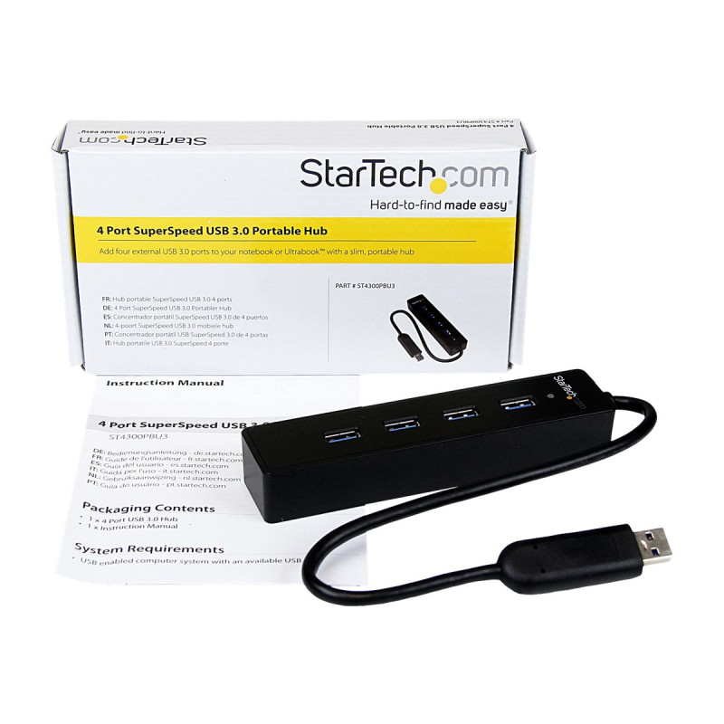 STARTECH 4 PORT PORTABLE SUPERSPEED USB 3.0 HUB WITH BUILT-IN CABLE 2YR