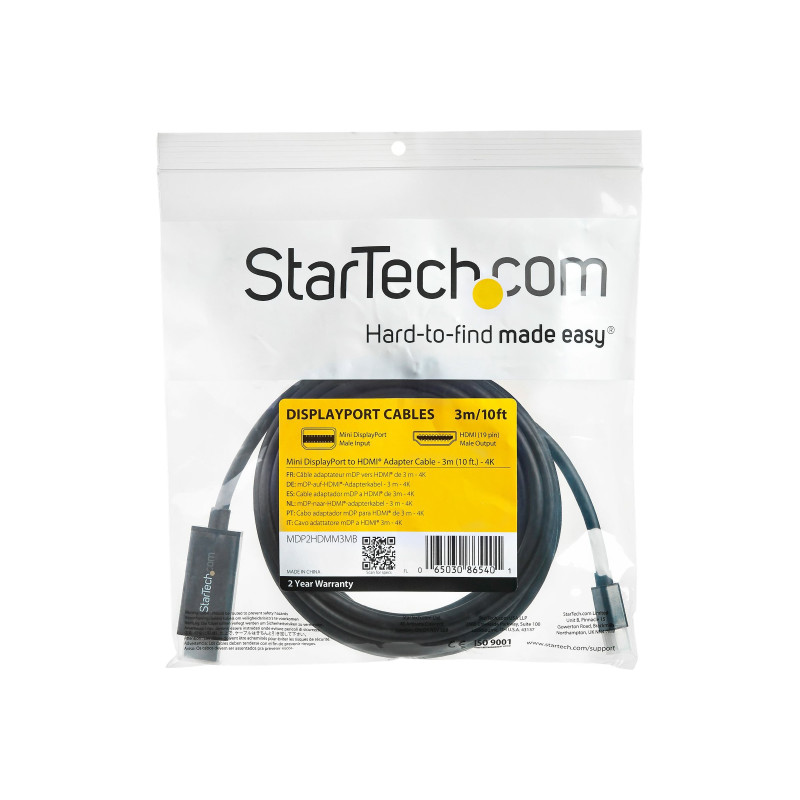 STARTECH.COM 3M mDP TO HDMI ADAPTER CABLE, 4K, BLACK, 3YR