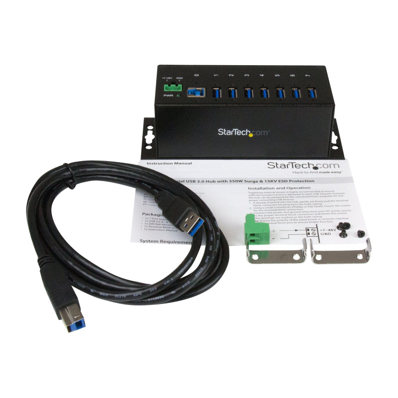 STARTECH 7 PORT USB 3.0 HUB, INDUSTRIAL, METAL, ESD & SURGE PROTECTION, MOUNT, 2YR
