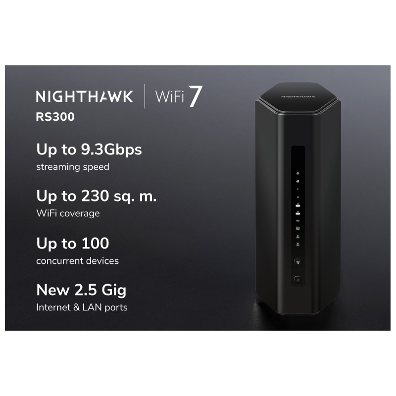 NETGEAR (RS300) NIGHTHAWK BE9300, TRI-BAND WIFI-7 ROUTER, 2YR