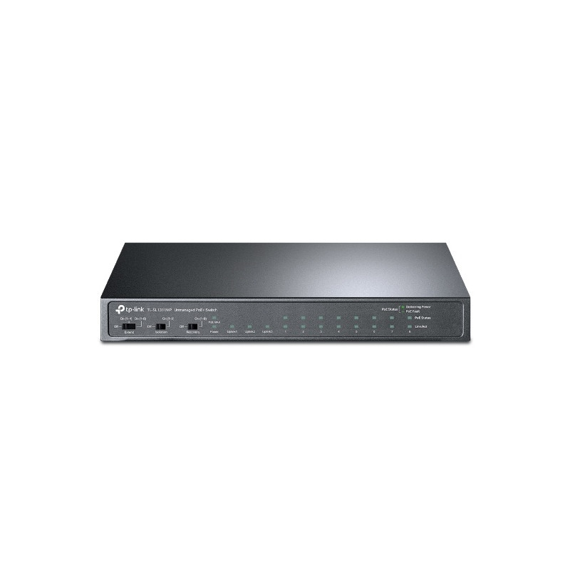 TP-LINK 8-PORT UNMANAGED SWITCH, POE+(8), GbE(2) , SFP(1), 124W, METAL CASE, 5YR