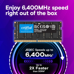 CRUCIAL 16GB DDR5 NOTEBOOK MEMORY, PC5-51200, 6400MHz, CSODIMM, LIFE WTY