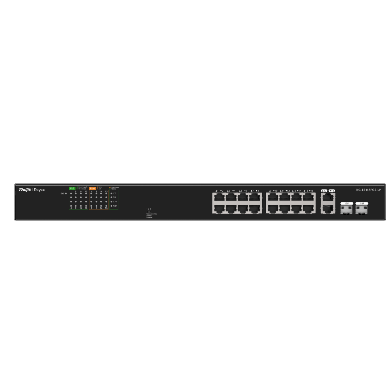 RUIJIE REYEE 16P FE + 2 GE UNMANAGED SWITCH - POE (16 PORTS) (120W) - METAL CASING,3YR