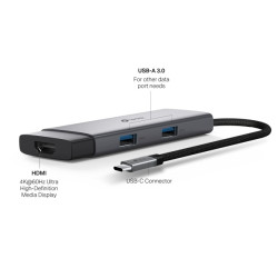 TP-LINK 5 PORTS PORTABLE HUB, HDMI 4K@60Hz(1), 100W PD(1), USB-C(1), USB-A DATA(2), 1YR