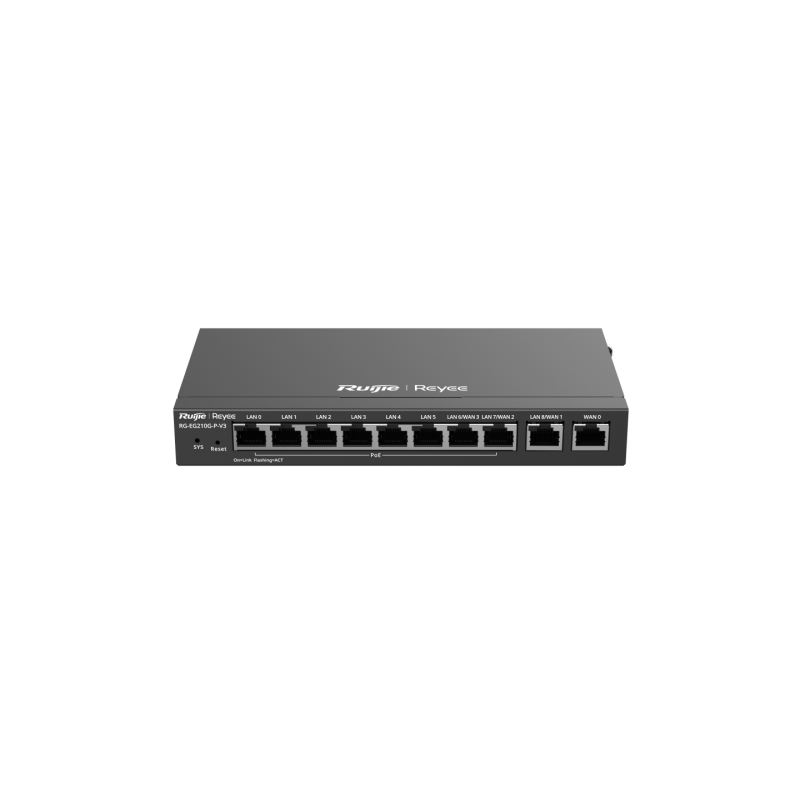 RUIJIE REYEE 10P GE CLOUD MNGD ROUTER-200 USERS-POE (110W)-1 WAN, 6 LAN, 3 WAN/LAN,3YR