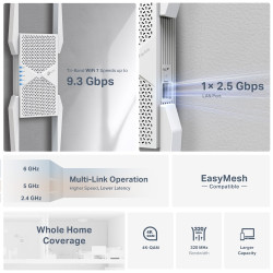 TP-LINK BE9300 TRI BAND WI-FI 7 RANGE EXTENDER, EASYMESH, 2.5 GbE(1), ANT (4), 3YR