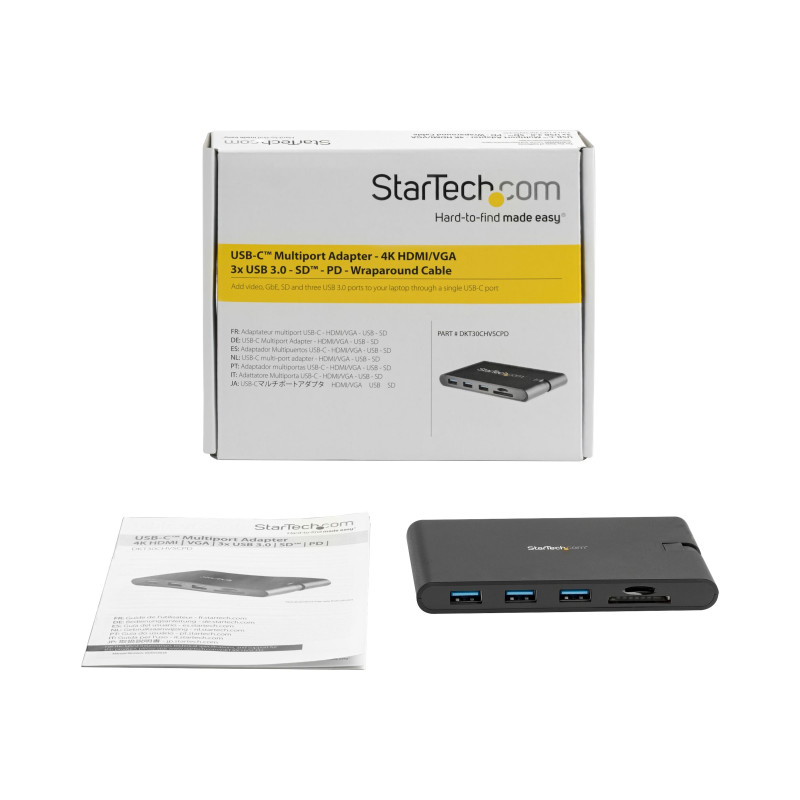 STARTECH.COM USB-C MINI DOCK - 4K HDMI or VGA/USB(3)/RJ45, SINGLE DISPLAY, 85W, NO AC, 3YR