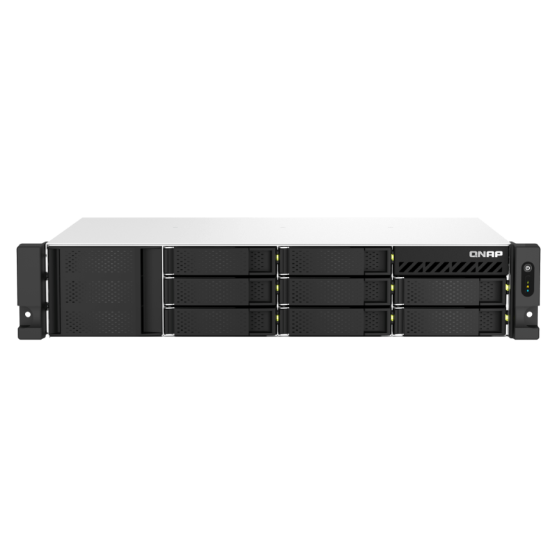 QNAP 8-BAY NAS 3.5"(0/8), AMD QC-2.2GHz, 4GB, 2.5GbE (2), M.2(2), PCIe, 2U RACK, 3YR WTY