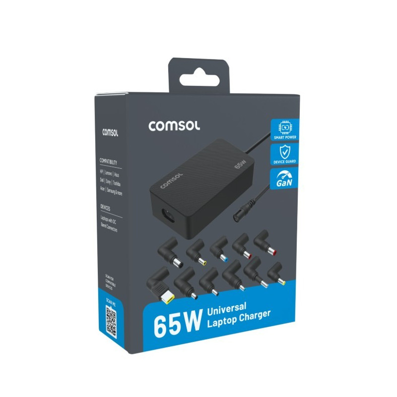 COMSOL 65W UNIVERSAL LAPTOP CHARGER WITH 11 TIPS