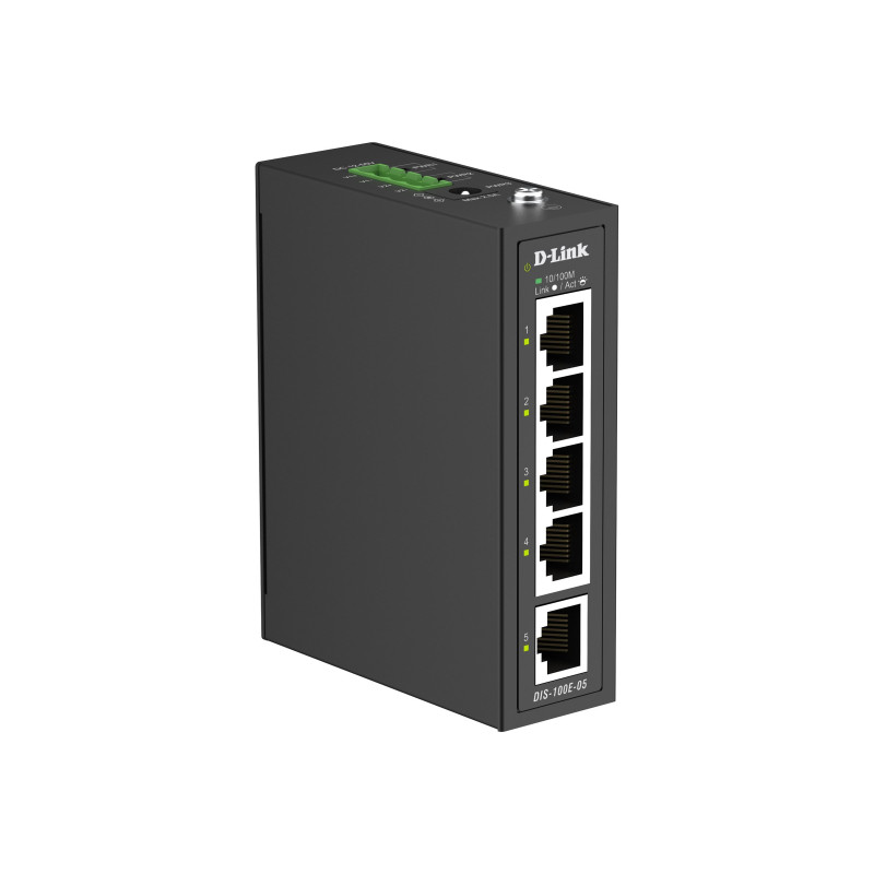 D-LINK 5P INDUSTRIAL SWITCH WITH 5 10/100BASE-T PORTS, DIN RAIL MOUNTABLE