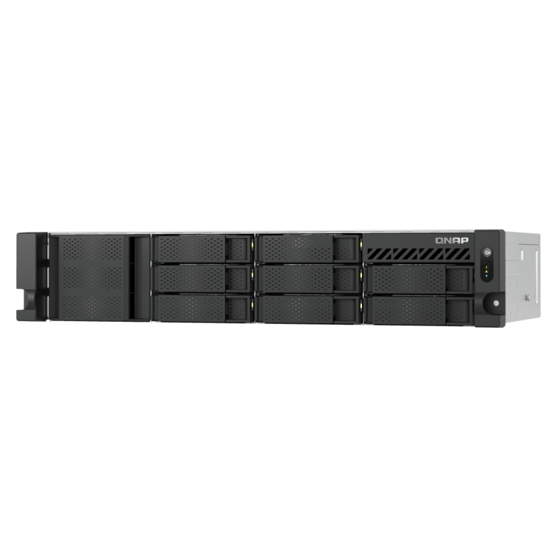 QNAP 8-BAY NAS 3.5"(0/8), ATOM 8C-2.8GHz, 8GB, 2.5GbE(2), PCIe, 2U RACK, 3YR WTY