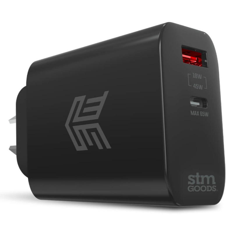 STM 65W DUAL PORT (USB-C & USB-A) POWER ADAPTER (AUNZ) - BLACK *** SOH ONLY ***
